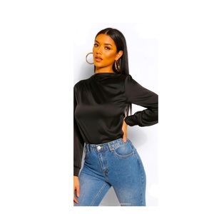 NWT-Black Satin Blouse